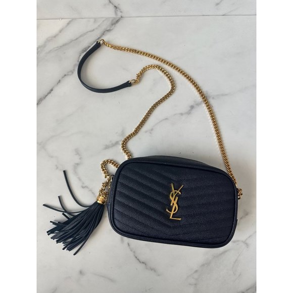 Saint Laurent Handbags - SAINT LAURENT Navy Mini Lou Crossbody Chain Bag